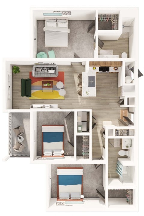 Floor plan for 3 beds, 2 baths, 1251 sqft